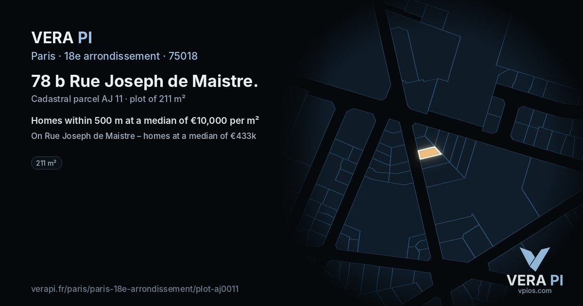 78 b Rue Joseph de Maistre, 18e arrondissement at night – the plot lit, the parcels around coloured by the prices near them