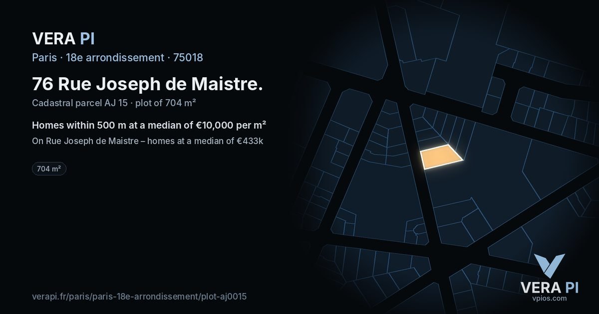 76 Rue Joseph de Maistre, 18e arrondissement at night – the plot lit, the parcels around coloured by the prices near them