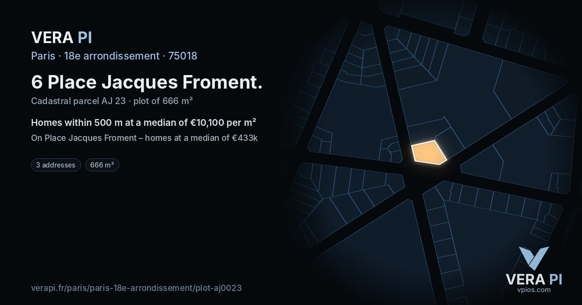 6 Place Jacques Froment, 18e arrondissement at night – the plot lit, the parcels around coloured by the prices near them