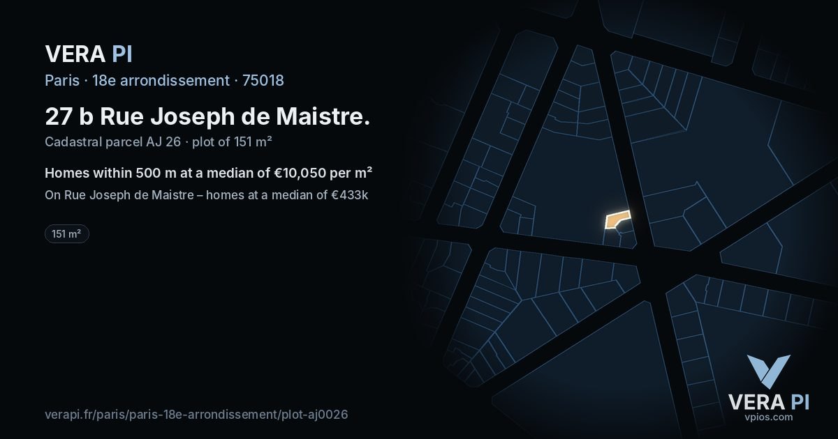 27 b Rue Joseph de Maistre, 18e arrondissement at night – the plot lit, the parcels around coloured by the prices near them