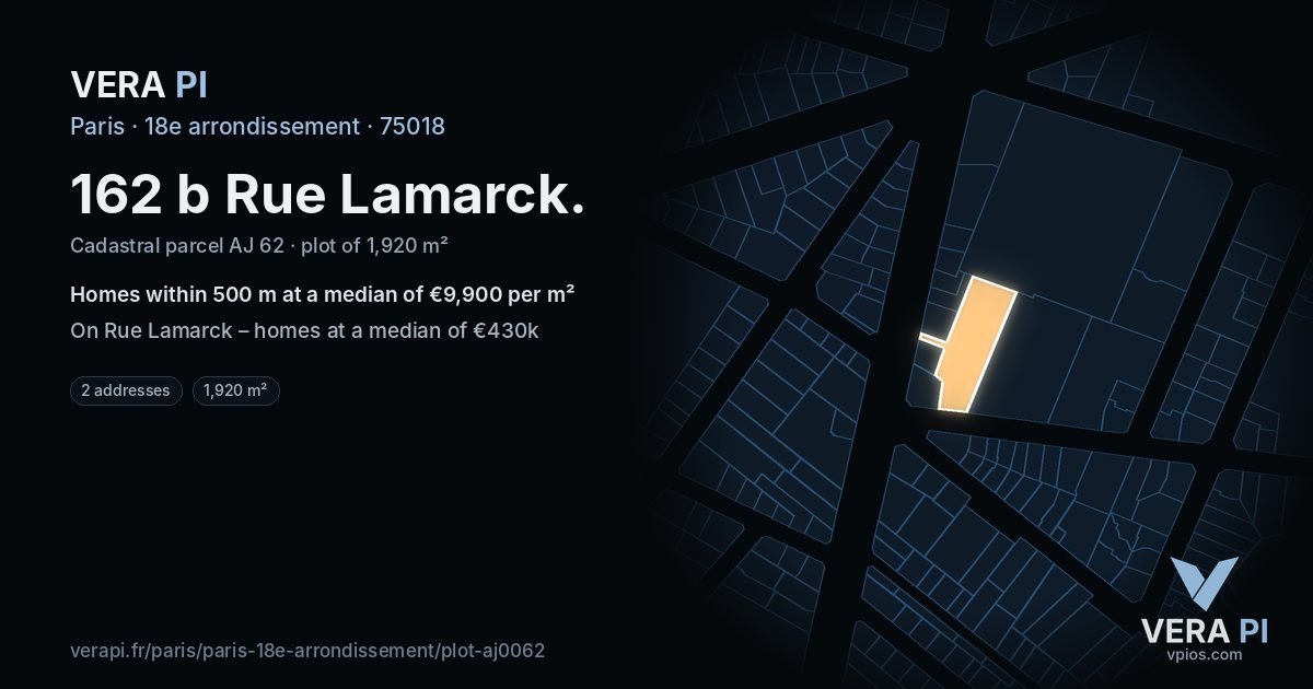 162 b Rue Lamarck, 18e arrondissement at night – the plot lit, the parcels around coloured by the prices near them