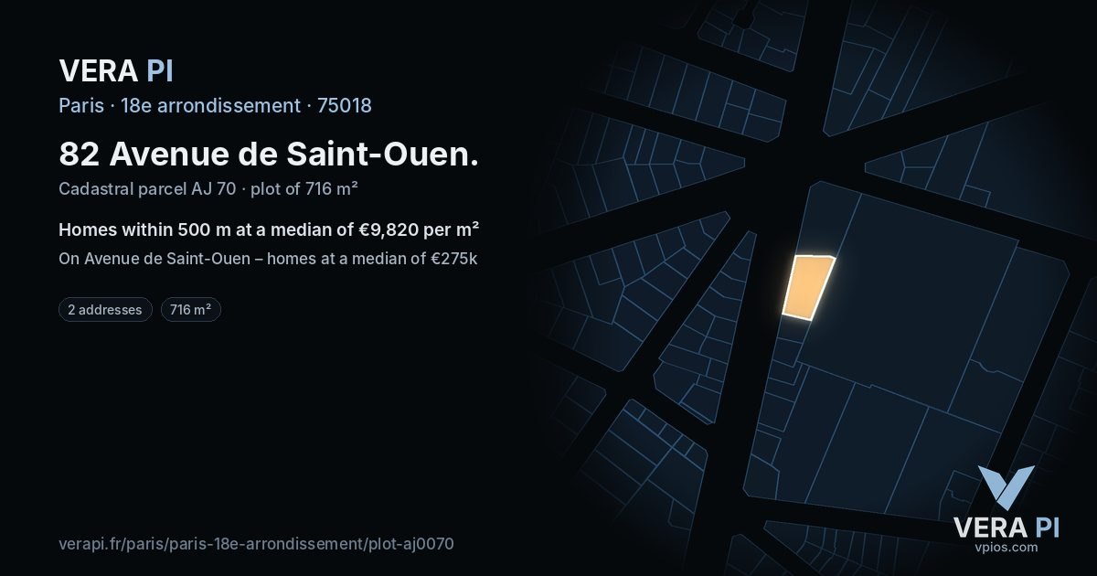 82 Avenue de Saint-Ouen, 18e arrondissement at night – the plot lit, the parcels around coloured by the prices near them