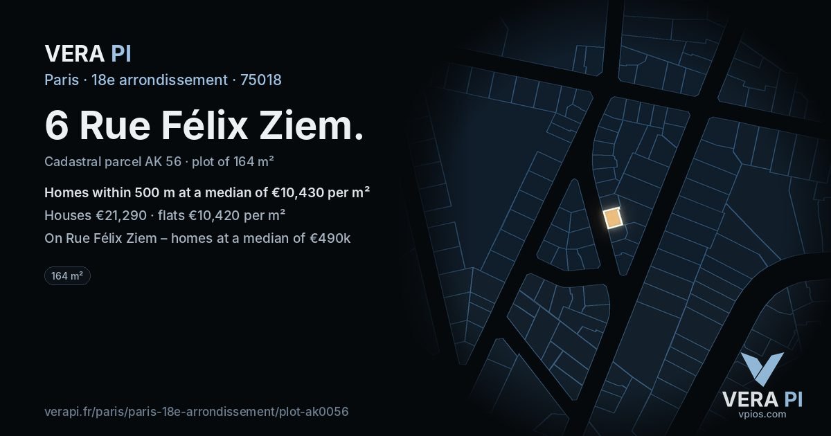 6 Rue Félix Ziem, 18e arrondissement at night – the plot lit, the parcels around coloured by the prices near them