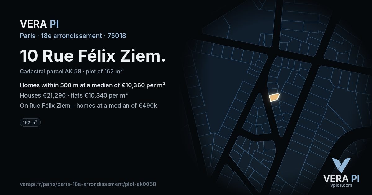 10 Rue Félix Ziem, 18e arrondissement at night – the plot lit, the parcels around coloured by the prices near them