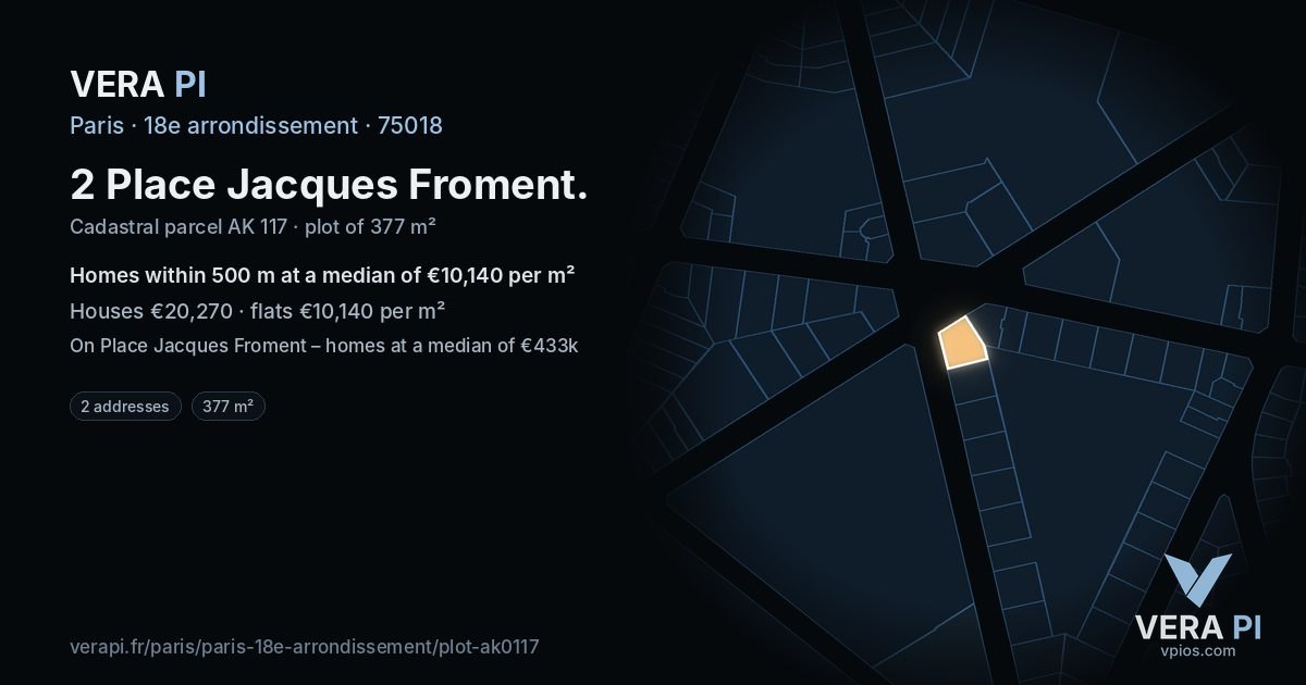 2 Place Jacques Froment, 18e arrondissement at night – the plot lit, the parcels around coloured by the prices near them