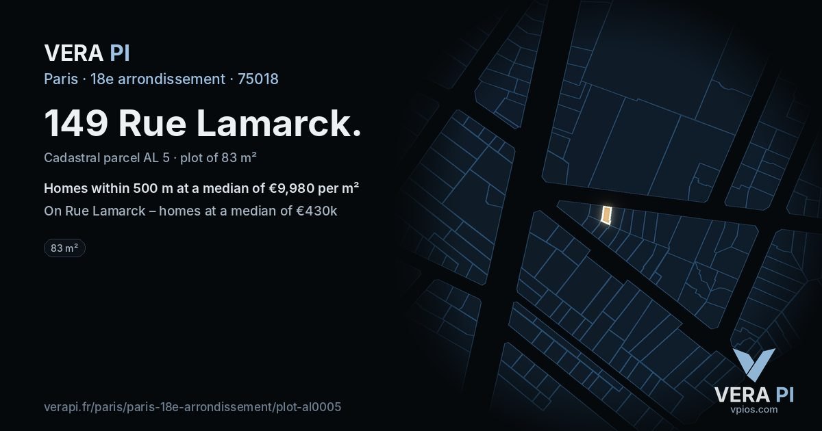 149 Rue Lamarck, 18e arrondissement at night – the plot lit, the parcels around coloured by the prices near them