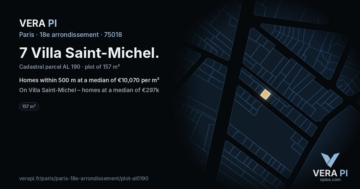 7 Villa Saint-Michel, 18e arrondissement at night – the plot lit, the parcels around coloured by the prices near them