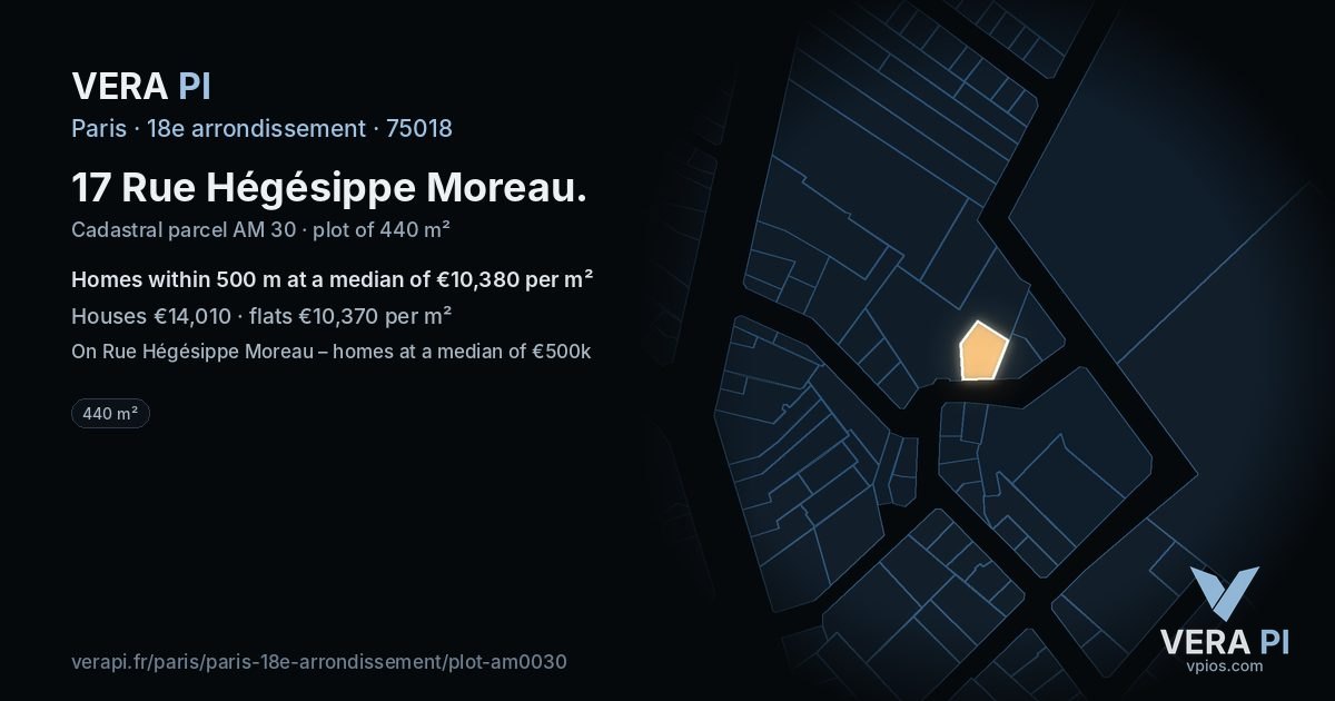 17 Rue Hégésippe Moreau, 18e arrondissement at night – the plot lit, the parcels around coloured by the prices near them