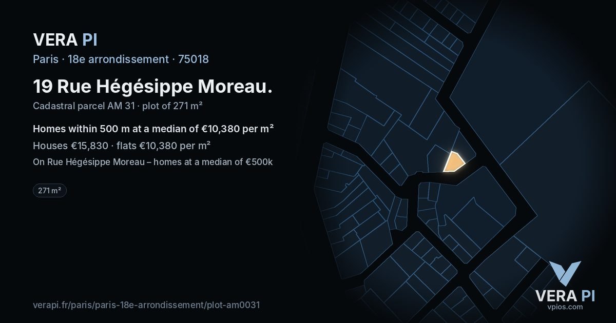 19 Rue Hégésippe Moreau, 18e arrondissement at night – the plot lit, the parcels around coloured by the prices near them