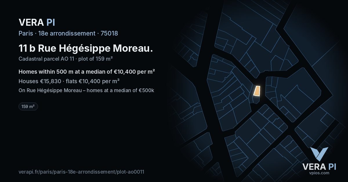 11 b Rue Hégésippe Moreau, 18e arrondissement at night – the plot lit, the parcels around coloured by the prices near them
