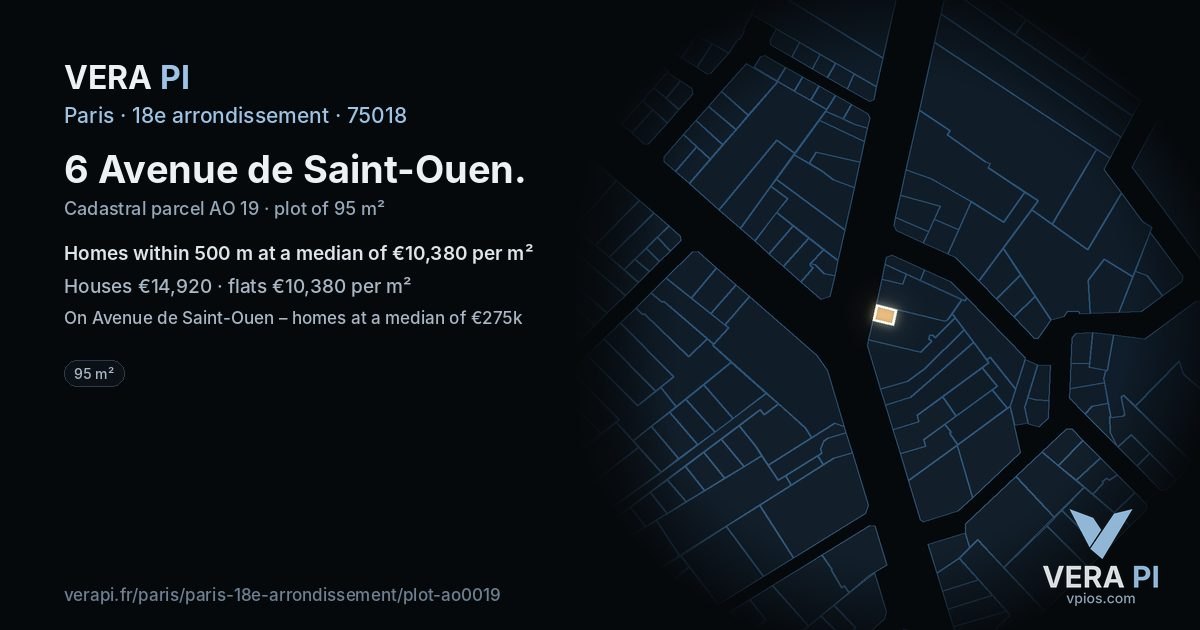 6 Avenue de Saint-Ouen, 18e arrondissement at night – the plot lit, the parcels around coloured by the prices near them