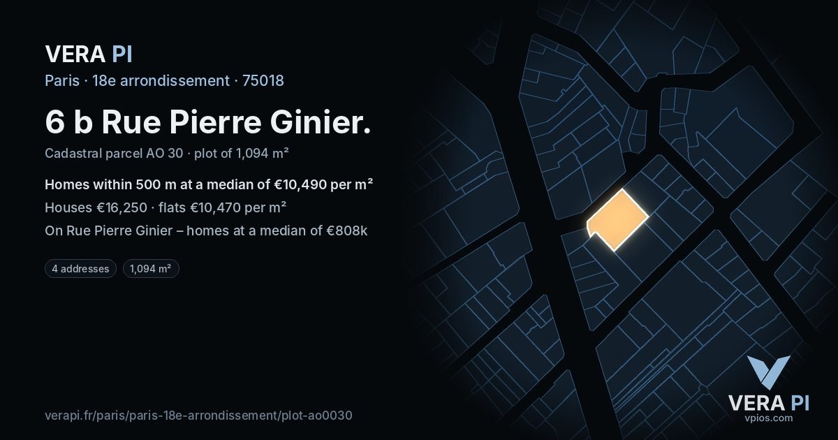 6 b Rue Pierre Ginier, 18e arrondissement at night – the plot lit, the parcels around coloured by the prices near them