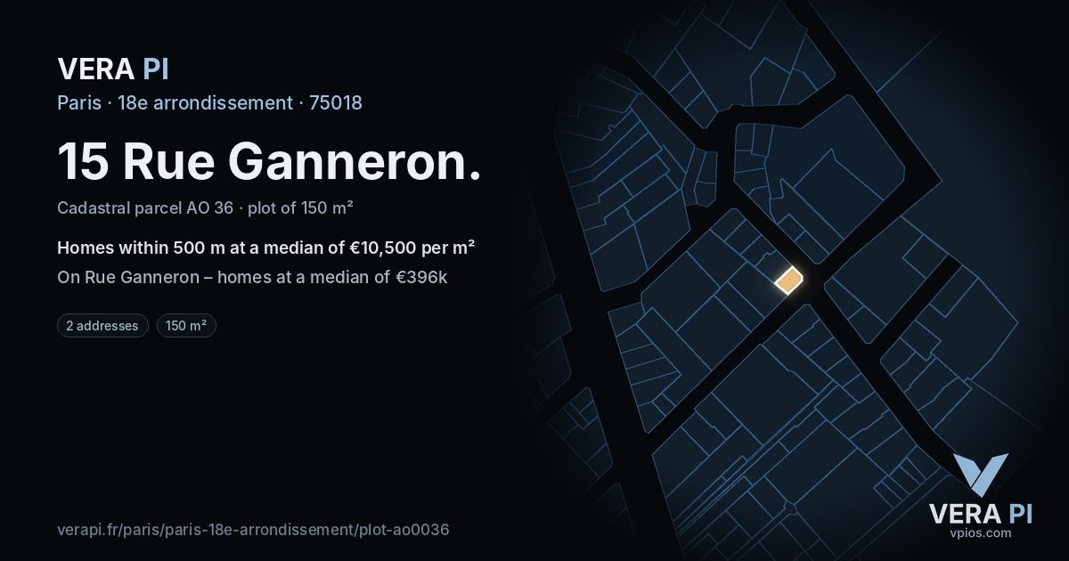 15 Rue Ganneron, 18e arrondissement at night – the plot lit, the parcels around coloured by the prices near them