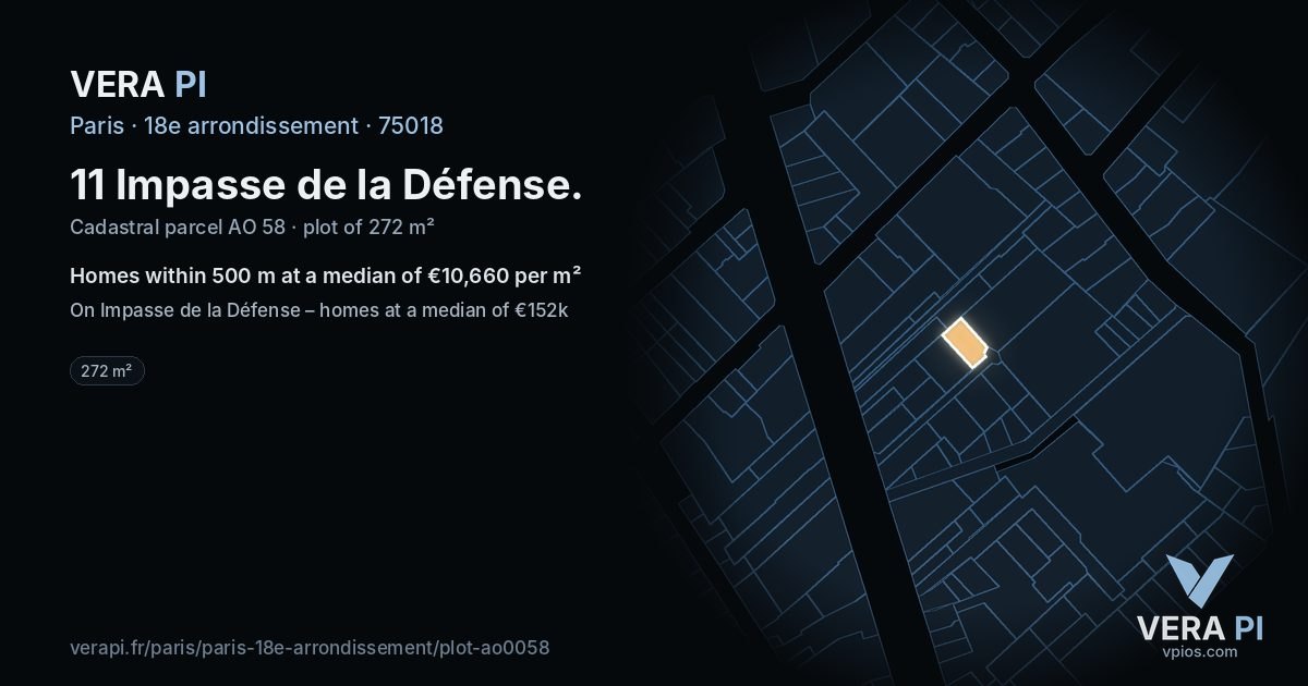 11 Impasse de la Défense, 18e arrondissement at night – the plot lit, the parcels around coloured by the prices near them