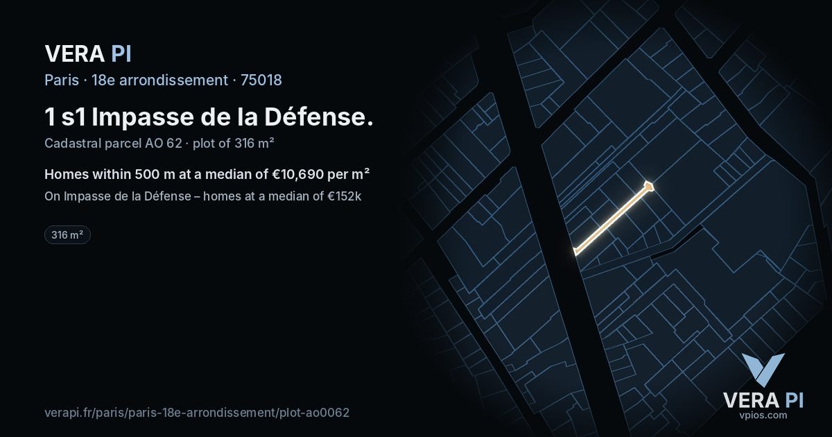 1 s1 Impasse de la Défense, 18e arrondissement at night – the plot lit, the parcels around coloured by the prices near them