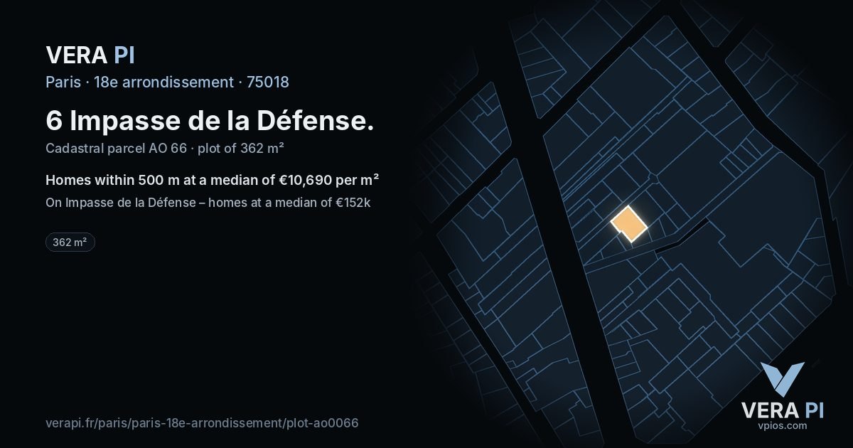 6 Impasse de la Défense, 18e arrondissement at night – the plot lit, the parcels around coloured by the prices near them