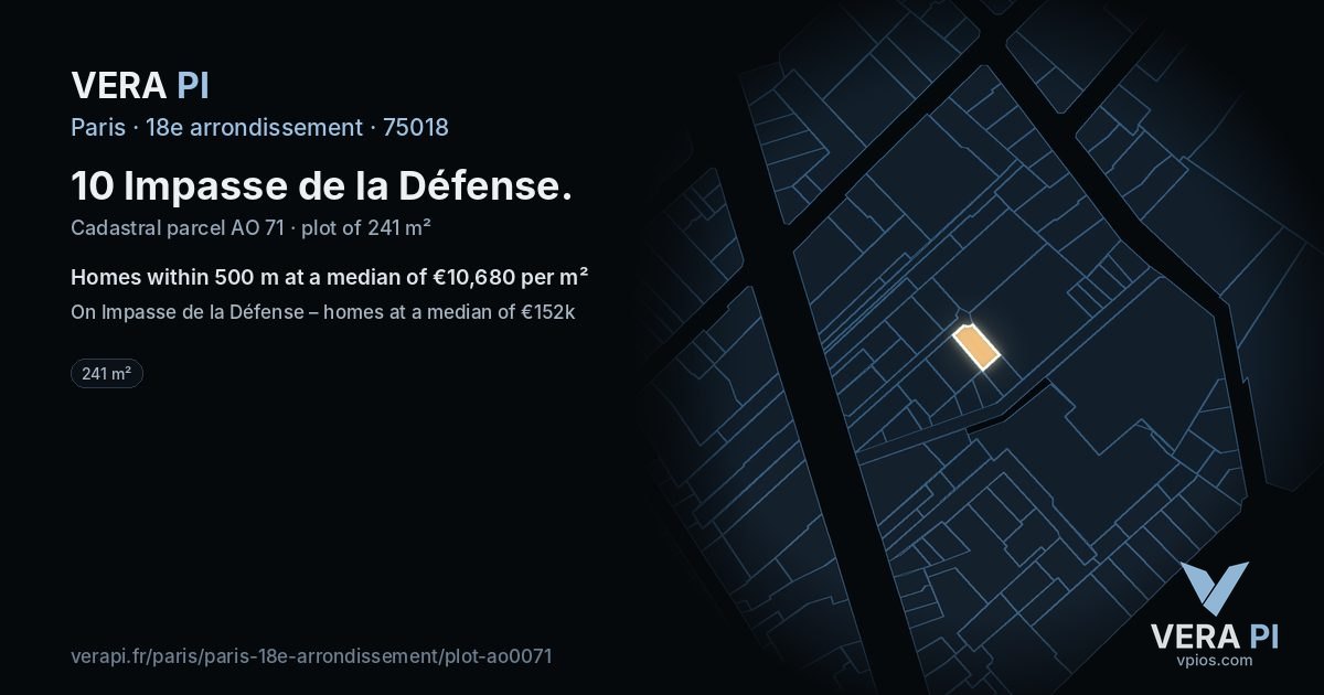 10 Impasse de la Défense, 18e arrondissement at night – the plot lit, the parcels around coloured by the prices near them