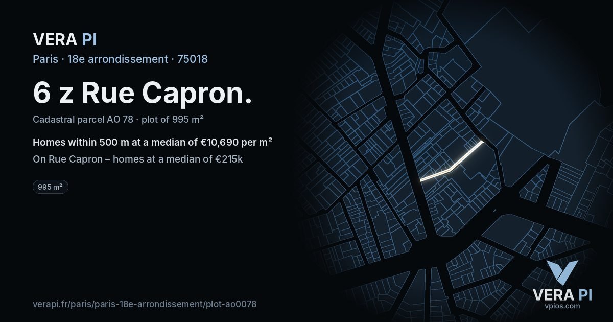 6 z Rue Capron, 18e arrondissement at night – the plot lit, the parcels around coloured by the prices near them