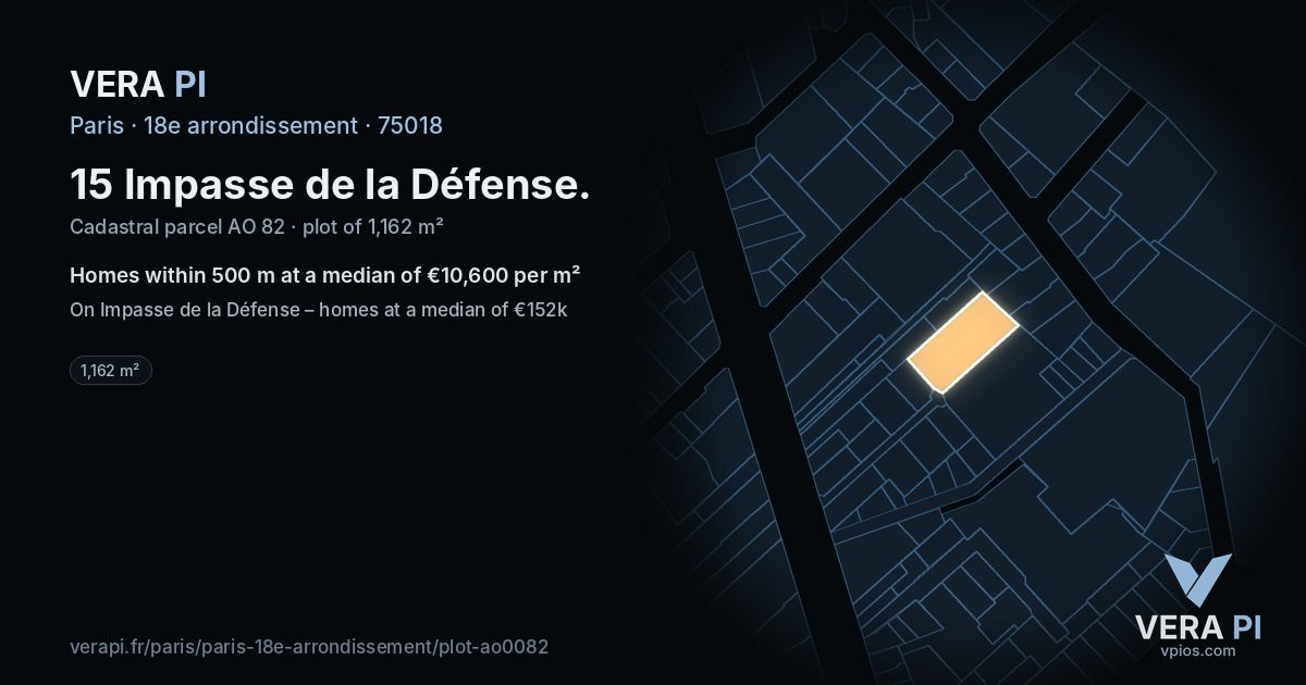 15 Impasse de la Défense, 18e arrondissement at night – the plot lit, the parcels around coloured by the prices near them