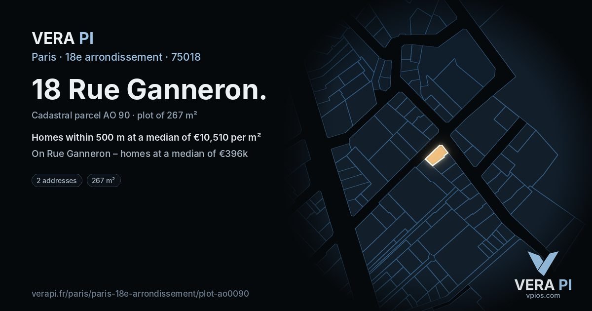 18 Rue Ganneron, 18e arrondissement at night – the plot lit, the parcels around coloured by the prices near them