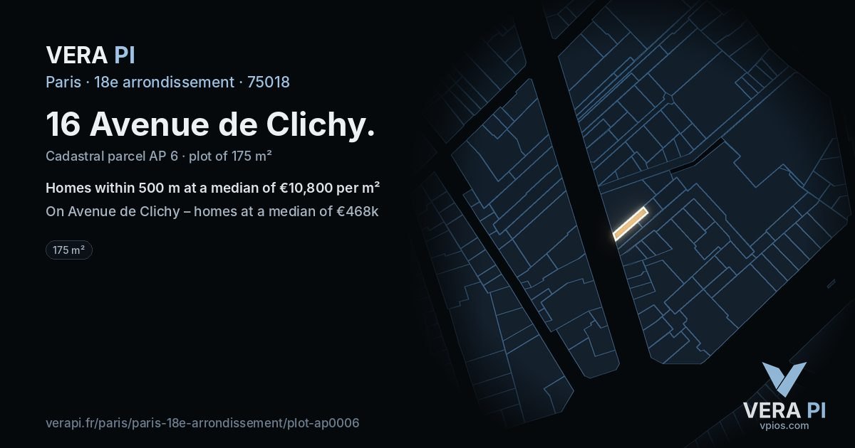 16 Avenue de Clichy, 18e arrondissement at night – the plot lit, the parcels around coloured by the prices near them