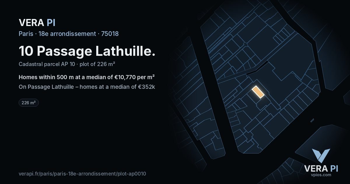10 Passage Lathuille, 18e arrondissement at night – the plot lit, the parcels around coloured by the prices near them