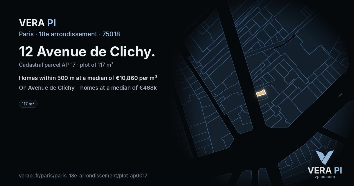 12 Avenue de Clichy, 18e arrondissement at night – the plot lit, the parcels around coloured by the prices near them