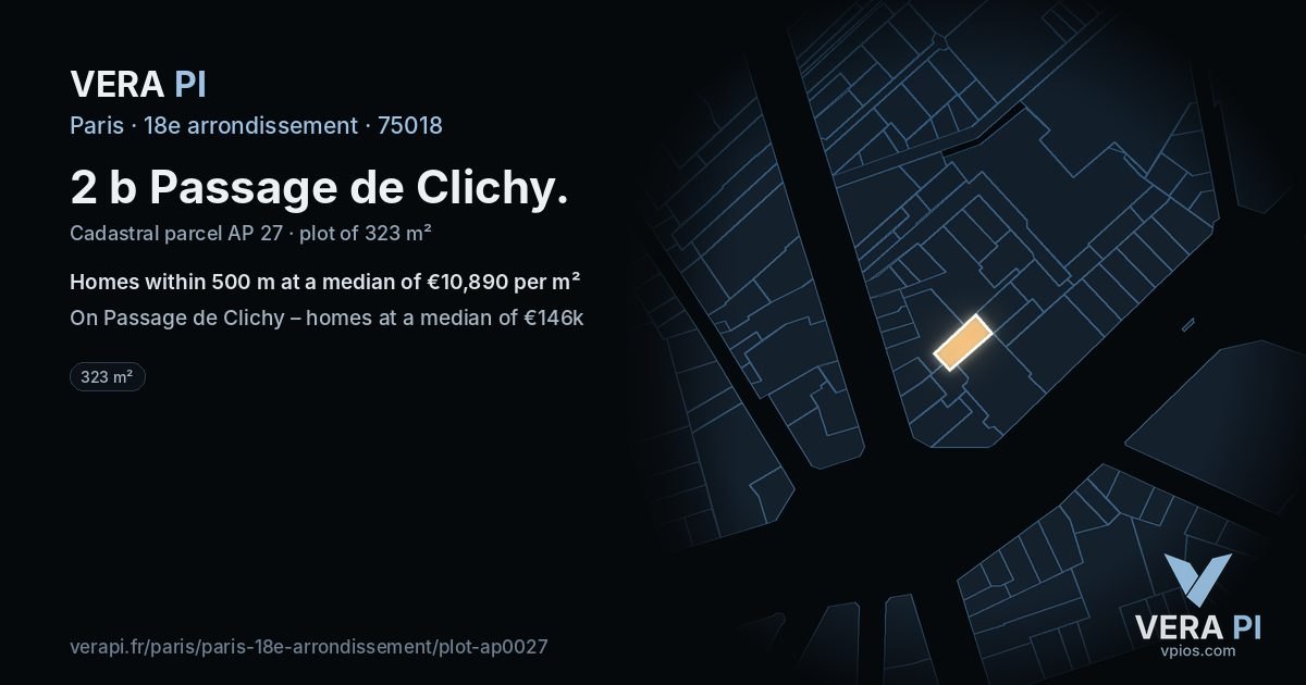 2 b Passage de Clichy, 18e arrondissement at night – the plot lit, the parcels around coloured by the prices near them