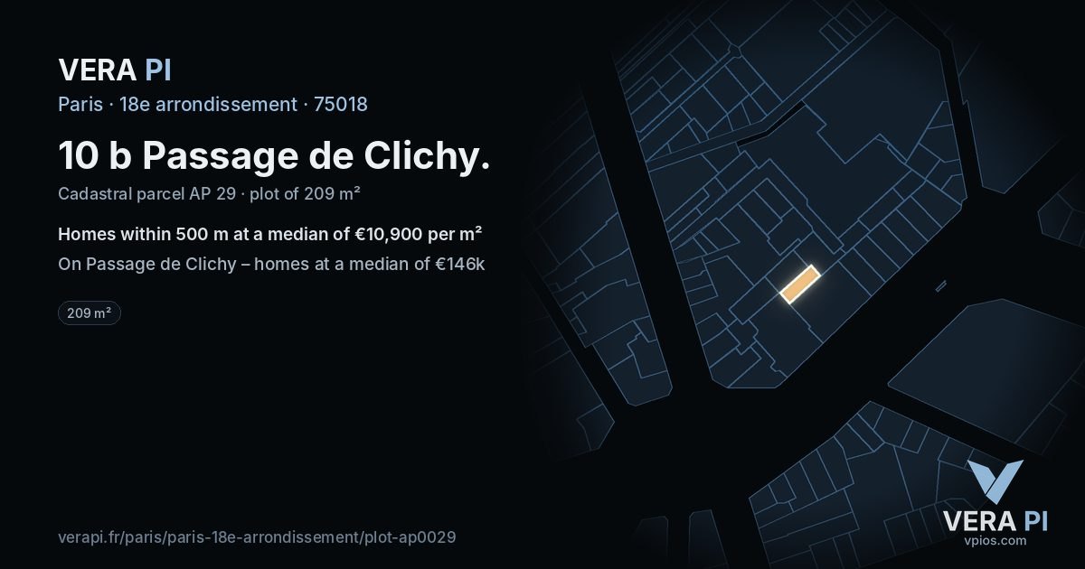10 b Passage de Clichy, 18e arrondissement at night – the plot lit, the parcels around coloured by the prices near them