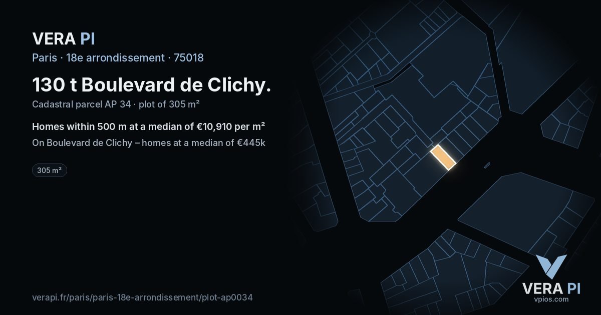 130 t Boulevard de Clichy, 18e arrondissement at night – the plot lit, the parcels around coloured by the prices near them