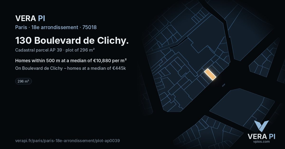 130 Boulevard de Clichy, 18e arrondissement at night – the plot lit, the parcels around coloured by the prices near them