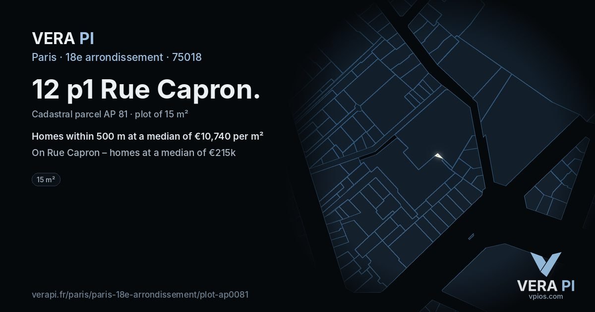 12 p1 Rue Capron, 18e arrondissement at night – the plot lit, the parcels around coloured by the prices near them