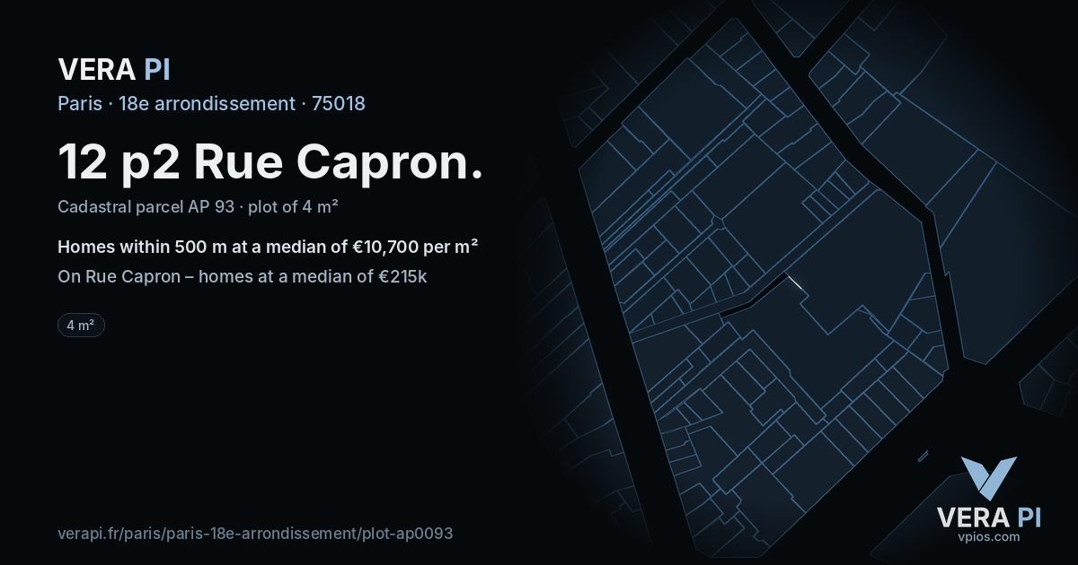 12 p2 Rue Capron, 18e arrondissement at night – the plot lit, the parcels around coloured by the prices near them