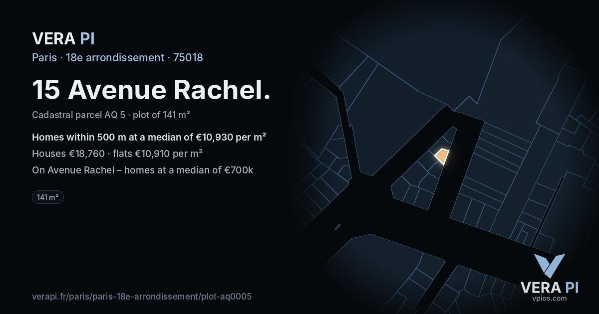 15 Avenue Rachel, 18e arrondissement at night – the plot lit, the parcels around coloured by the prices near them