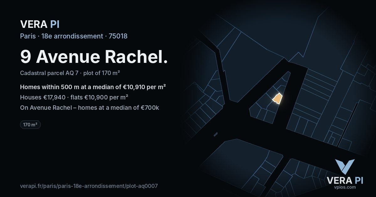 9 Avenue Rachel, 18e arrondissement at night – the plot lit, the parcels around coloured by the prices near them