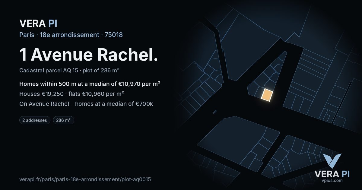 1 Avenue Rachel, 18e arrondissement at night – the plot lit, the parcels around coloured by the prices near them