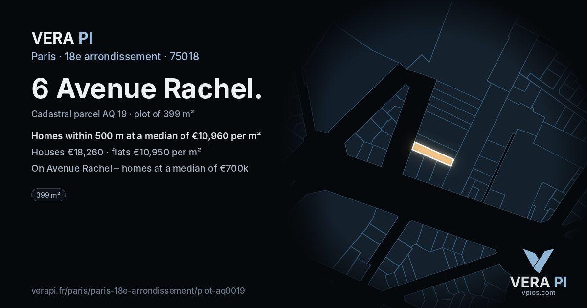 6 Avenue Rachel, 18e arrondissement at night – the plot lit, the parcels around coloured by the prices near them
