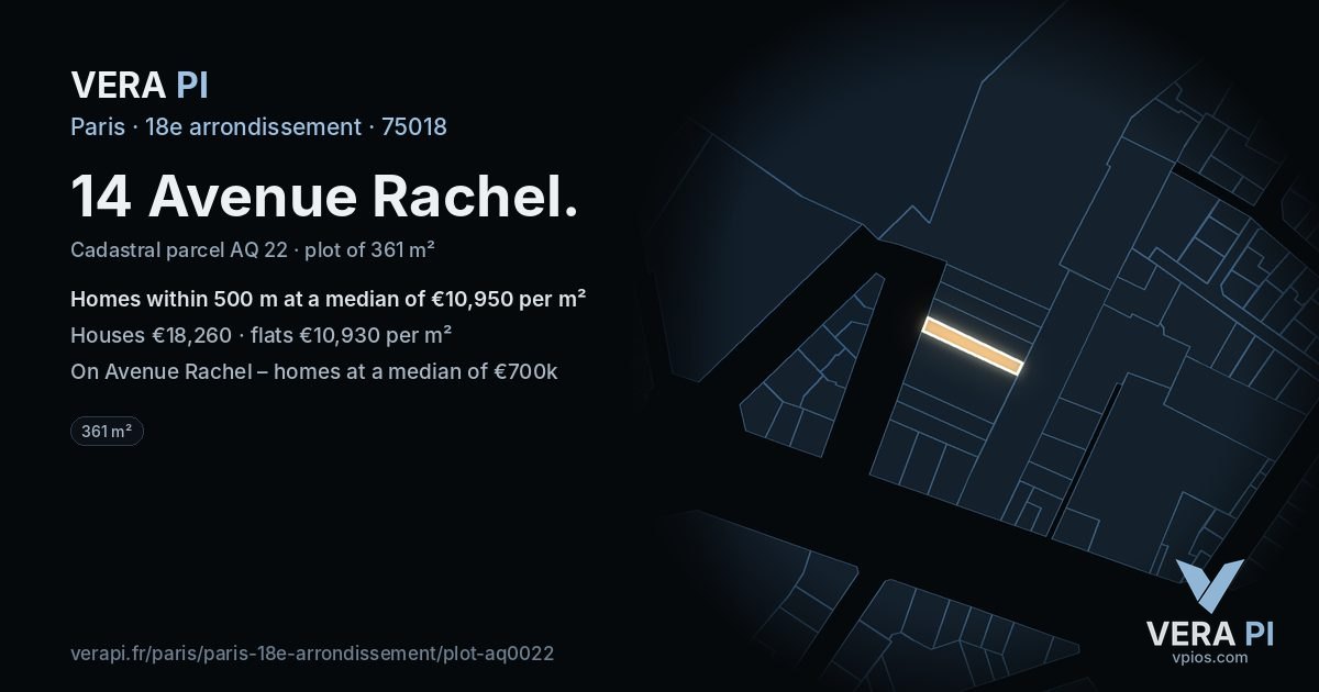 14 Avenue Rachel, 18e arrondissement at night – the plot lit, the parcels around coloured by the prices near them