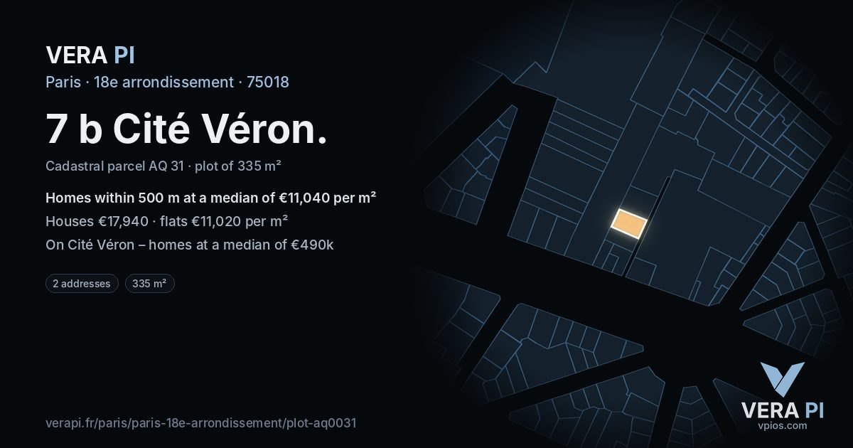 7 b Cité Véron, 18e arrondissement at night – the plot lit, the parcels around coloured by the prices near them
