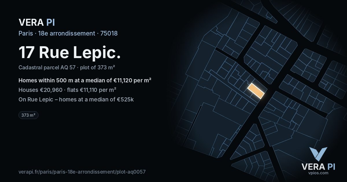 17 Rue Lepic, 18e arrondissement at night – the plot lit, the parcels around coloured by the prices near them