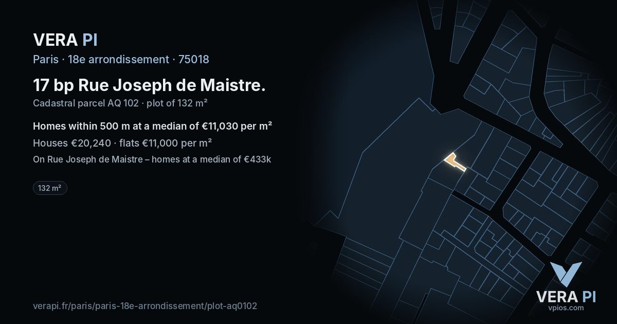 17 bp Rue Joseph de Maistre, 18e arrondissement at night – the plot lit, the parcels around coloured by the prices near them