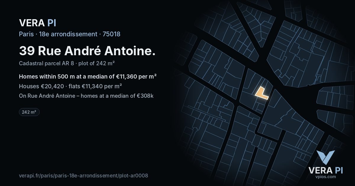 39 Rue André Antoine, 18e arrondissement at night – the plot lit, the parcels around coloured by the prices near them