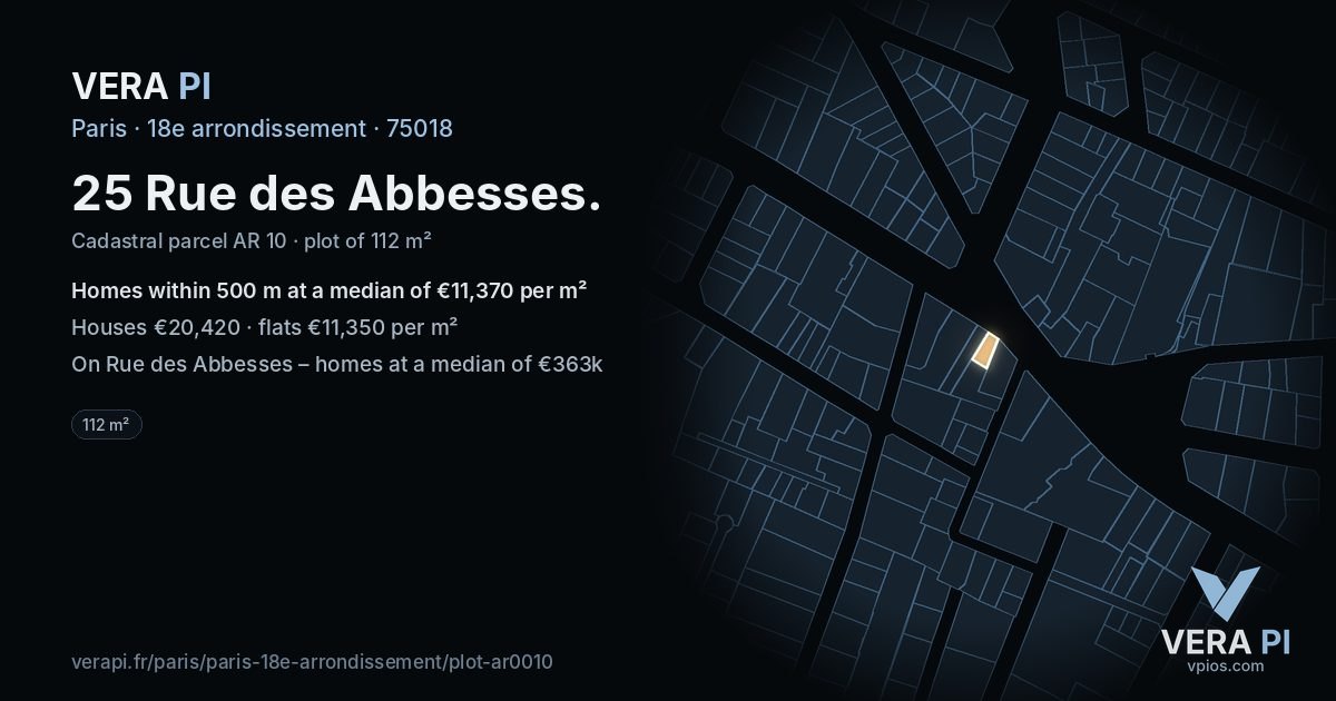 25 Rue des Abbesses, 18e arrondissement at night – the plot lit, the parcels around coloured by the prices near them