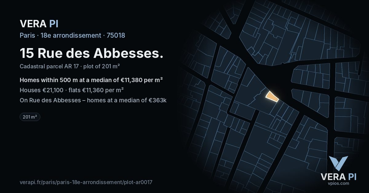 15 Rue des Abbesses, 18e arrondissement at night – the plot lit, the parcels around coloured by the prices near them