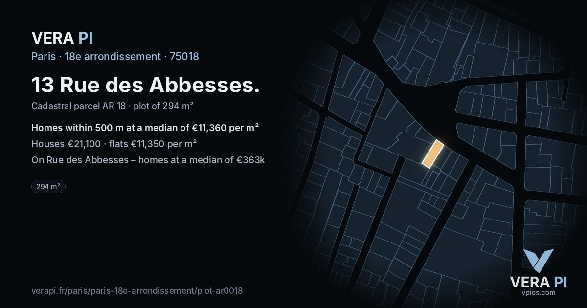 13 Rue des Abbesses, 18e arrondissement at night – the plot lit, the parcels around coloured by the prices near them