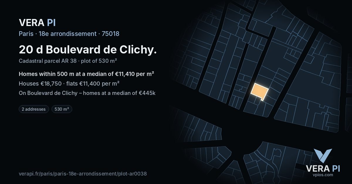 20 d Boulevard de Clichy, 18e arrondissement at night – the plot lit, the parcels around coloured by the prices near them