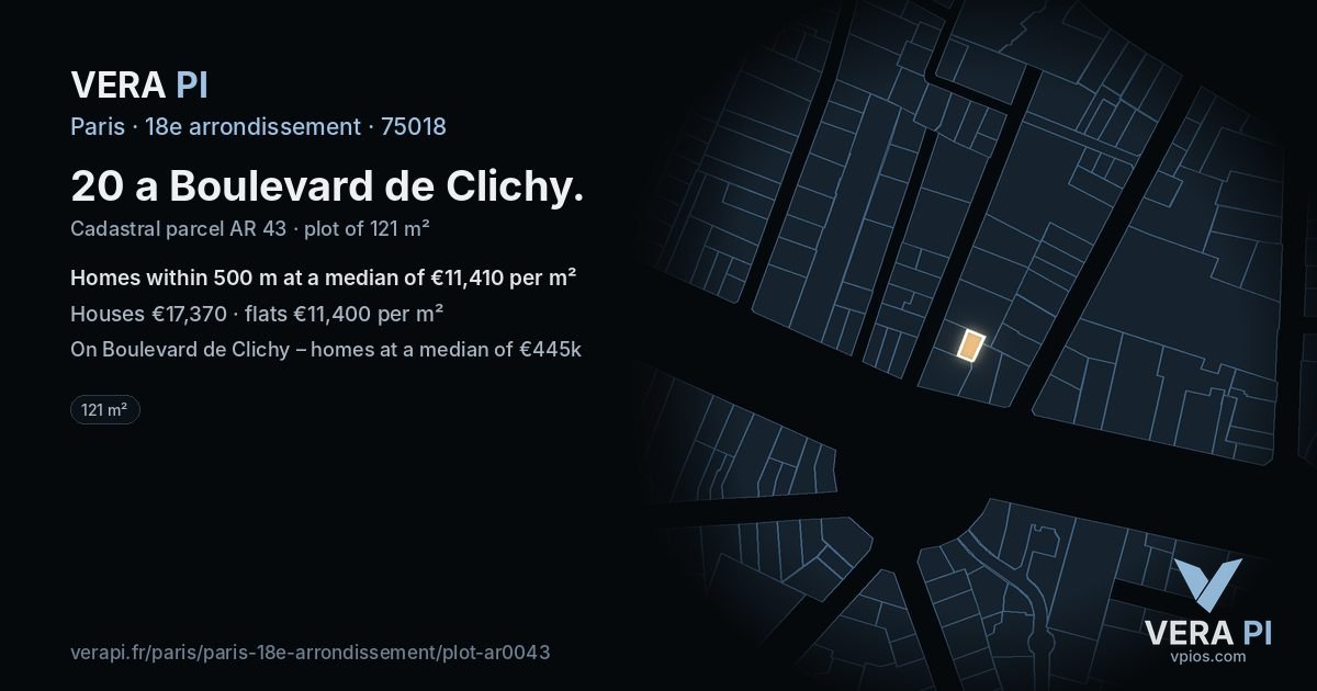 20 a Boulevard de Clichy, 18e arrondissement at night – the plot lit, the parcels around coloured by the prices near them
