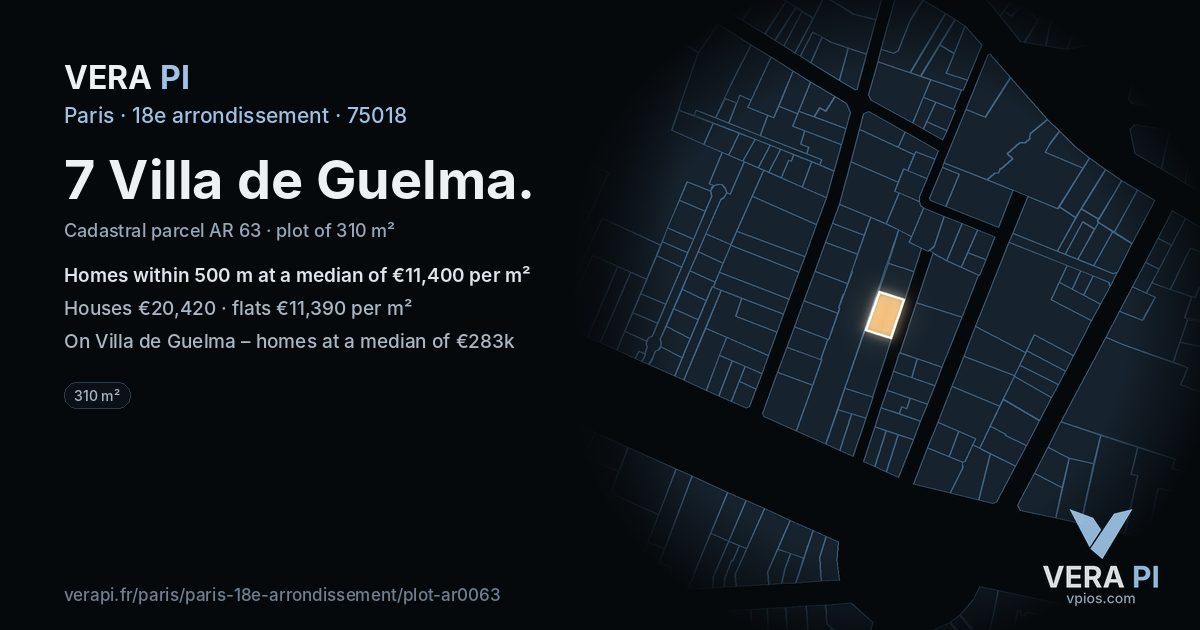 7 Villa de Guelma, 18e arrondissement at night – the plot lit, the parcels around coloured by the prices near them
