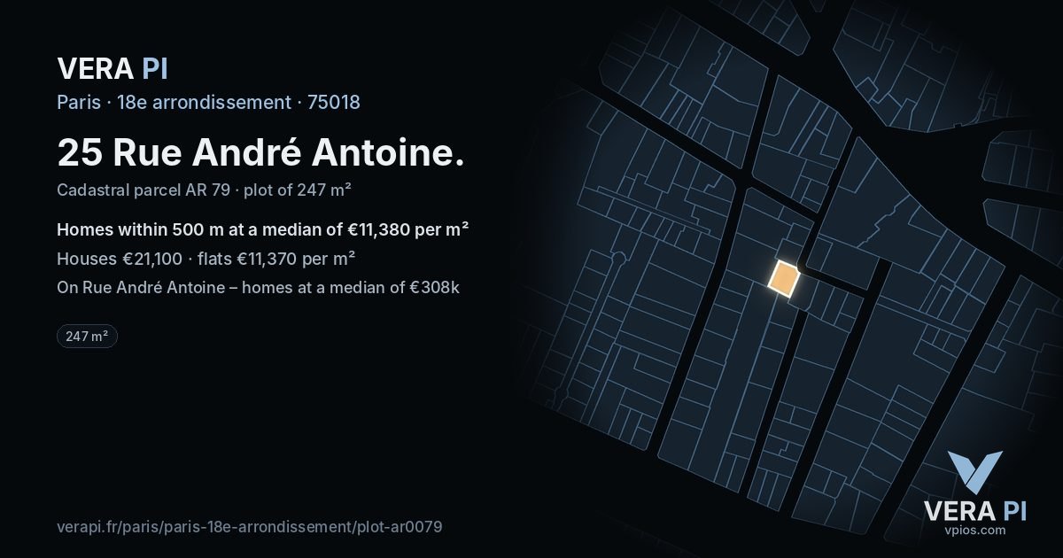 25 Rue André Antoine, 18e arrondissement at night – the plot lit, the parcels around coloured by the prices near them