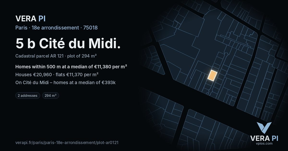 5 b Cité du Midi, 18e arrondissement at night – the plot lit, the parcels around coloured by the prices near them